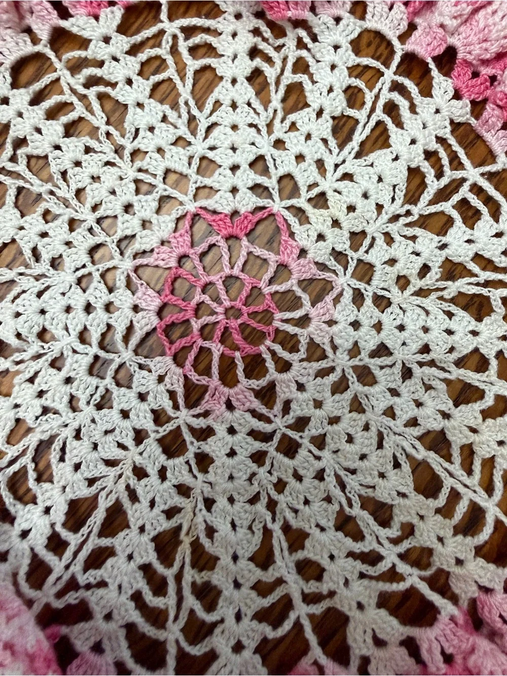 Handmade White and Pink Crochet Doilies - Set of 2
